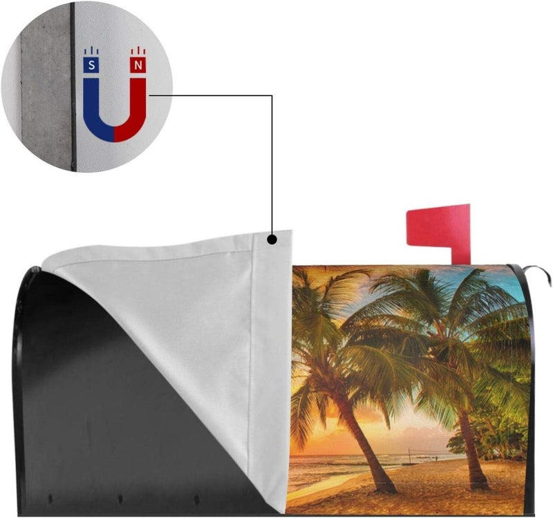 Abucaky Beach Palm Trees Mailbox Cover Magnetic Sunset Over The Sea Waterproof Mailbox Wraps Post Letter Box Decor 25.5x21 in - Image 4